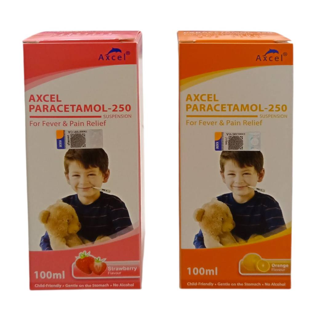 AXCEL PARACETAMOL- 250 SUSPENSION 100ML (ORANGE / STRAWBERRY FLAVOUR) (EXP: 08/2028)