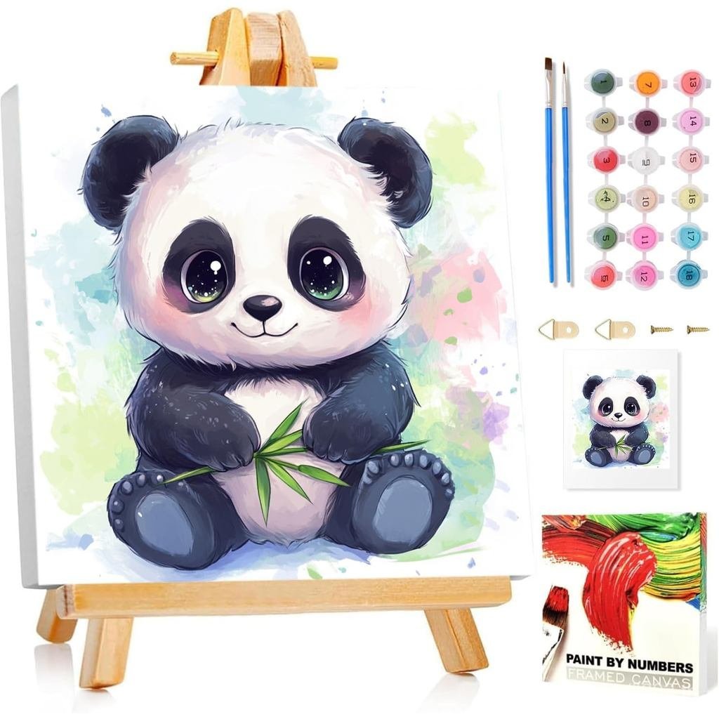 ระบายสีตามตัวเลขสําหรับเด็กที่มีกรอบ, Panda Paint by Numbers สําหรับเด็กอายุ 4-8-12, DIY Panda ภาพวา