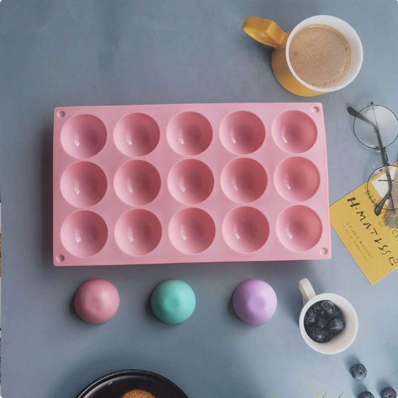 แม่พิมพ์ลูกบอล Silic เกรดอาหาร: 15 ชิ้นสําหรับระเบิดช็อคโกแลต DIY, ลูกอมเหนียวและตกแต่งเค้ก