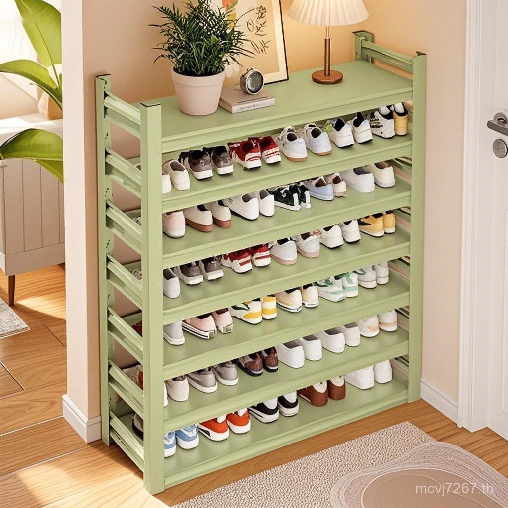 ศิลปะเหล็กทางเข้าชั้นวางรองเท้าสีเขียวครัวเรือนที่เรียบง่ายชั้นหลายชั้นการจัดเก็บทางเข้าตู้รองเท้าชั