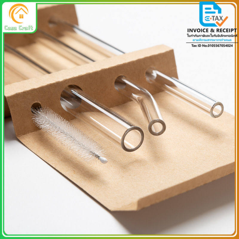 5 ชิ้น แก้วบอโรซลิเกติด หลอดแก้วดูดน้ำ 20cm Glass Straws Set ยาว แปรงล้างหลอด ใช้ซ้ำได้ แบบตั้ง/แบบงอ ทนต่ออุณหภูมิ