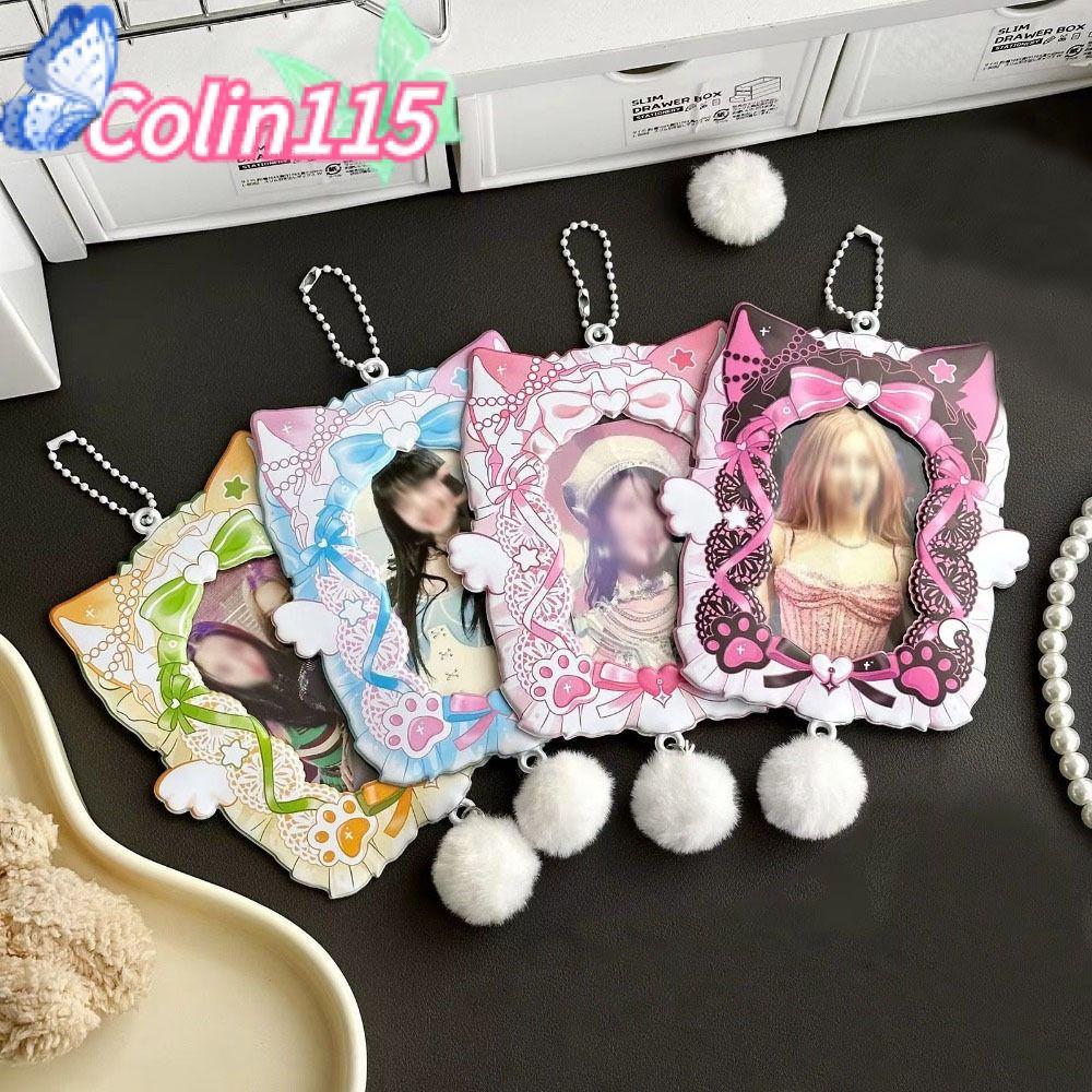 ColLIN115 Bow Photo Card Sleeve, Y2K Kpop Style 3 นิ้วกับพวงกุญแจ ID Badge Holder