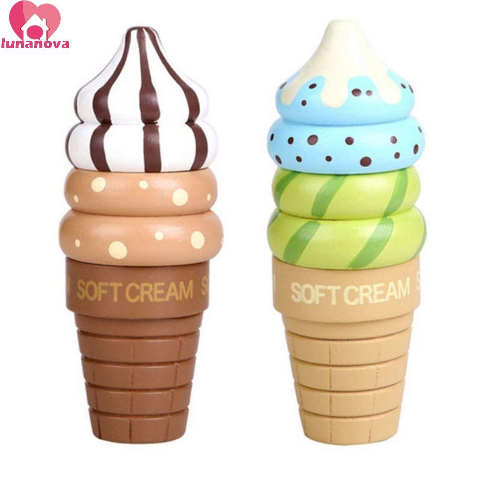 LUNANOVA จําลองไอศกรีมของเล่นเด็กแม่เหล็กเด็กผู้หญิงสําหรับเด็กไม้การศึกษาแกล้งทําเป็น Play House
