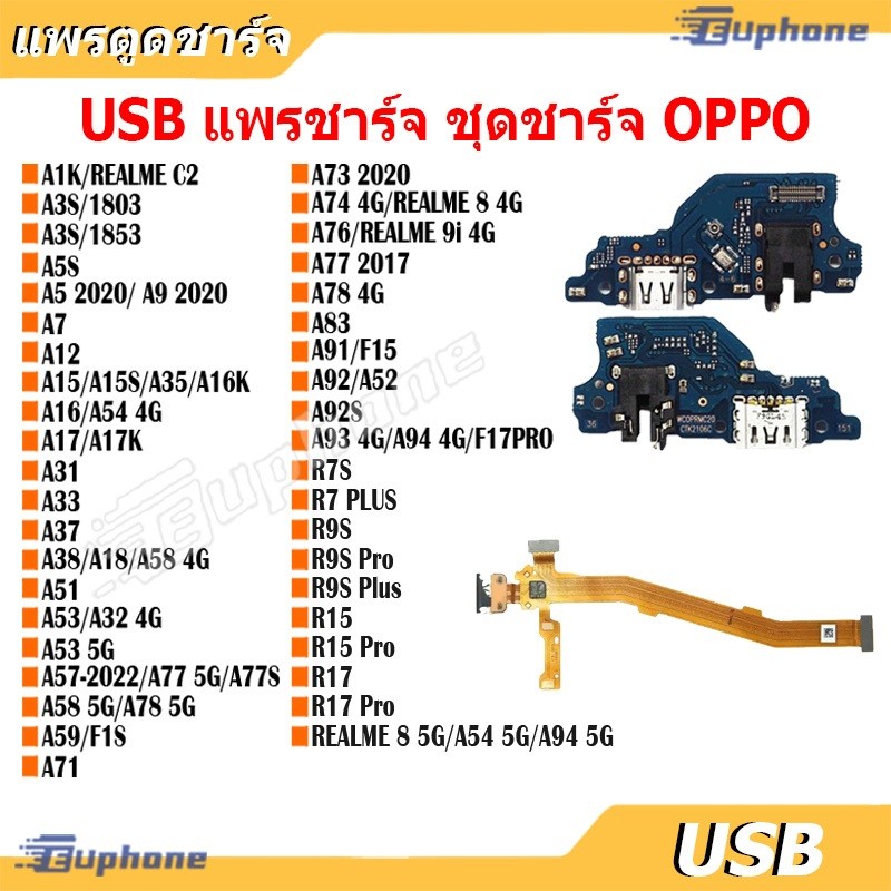 USB แพรชาร์จ ชุดชาร์จ ตูดชาร์จ OPPO A3S A5S A5 A9 A15 A15S A16 A16K A17 A18 A38 A53 A54 A57 A58 A78 
