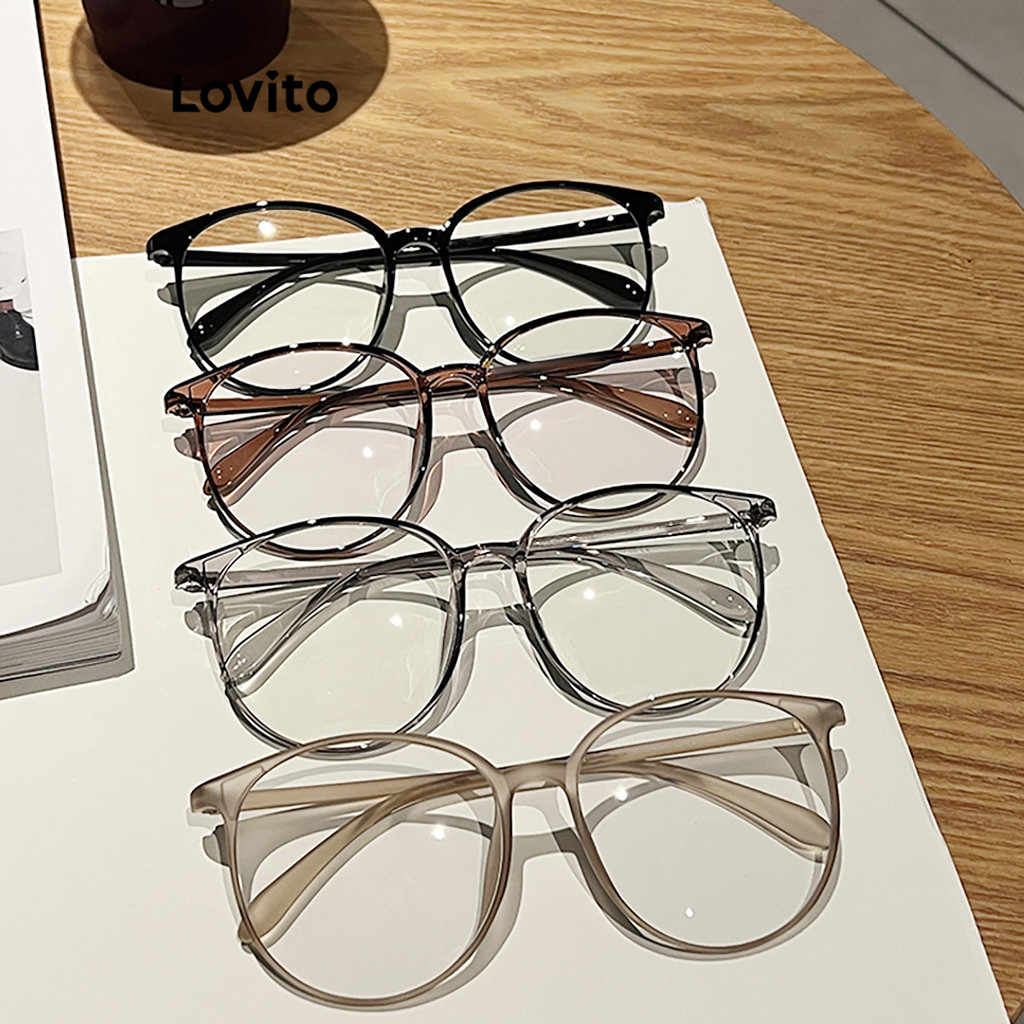 Lovito แว่นตา แบบอเนกประสงต์ สีพื้น สไตล์ลำลอง สำหรับผู้หญิง LFA03238 (สีกาแฟ/สีน้ำตาล/สีเทา/สีดำ)