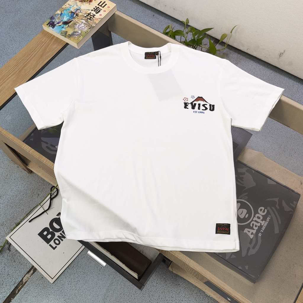 Evisu/God of Fortune 2026 คลาสสิกรอบคอแขนสั้นเสื้อยืดผู้ชายผู้หญิงสไตล์ทุกวันใหม่พิมพ์เสื้อยืดขายร้อ