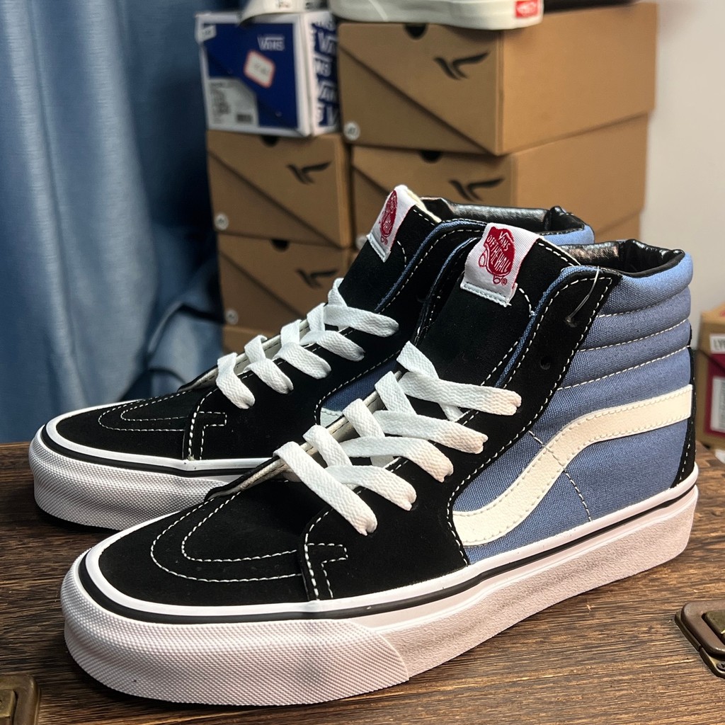 Vans SK8 รองเท้าบอร์ดลําลองทรงสูงสีดําและสีน้ําเงิน