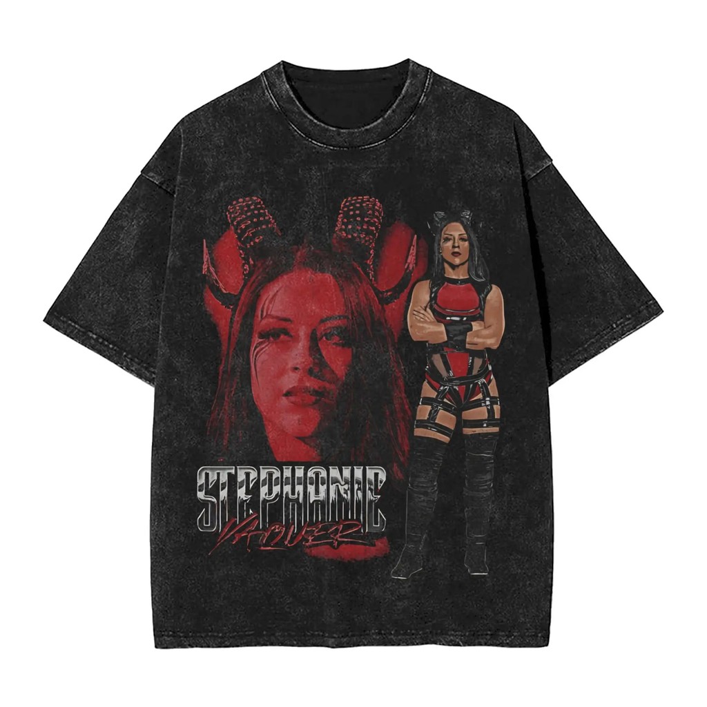 Stephanie Vaquer Wrestling Wrestler กราฟิก 100% ผ้าฝ้าย Heavyweight Washed short-SLEEVE เสื้อยืด