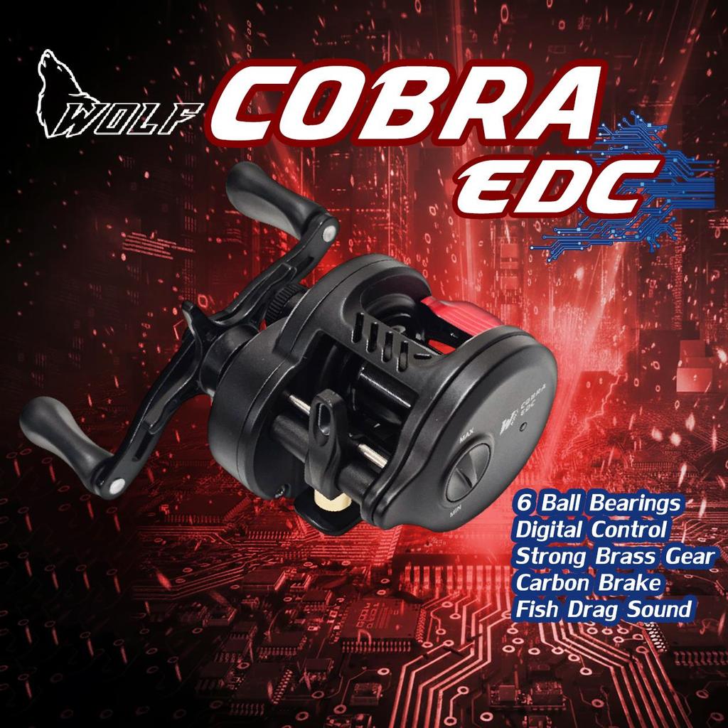 WOLF COBRA EDC รอกตกปลา เฟืองทองเหลือง 6BB ระบบ Digital Control คลิ๊กเสียงปลาลาก ตกปลา รอกหยดน้ำ รอกเบท