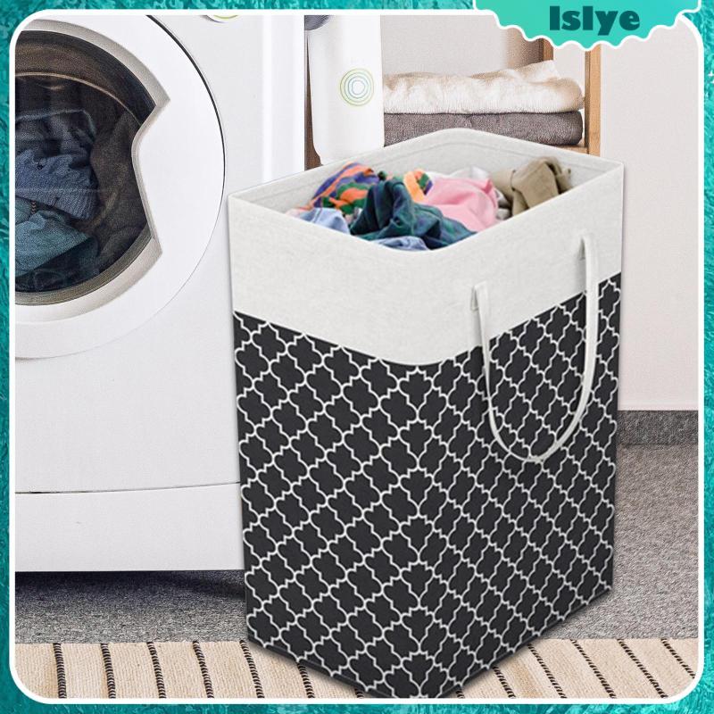 [Lslye] 75L เสื้อผ้า Hamper ถุงซักผ้าพับได้ขนาด 15.7x11.8x24 นิ้วกันน้ําสีดํา