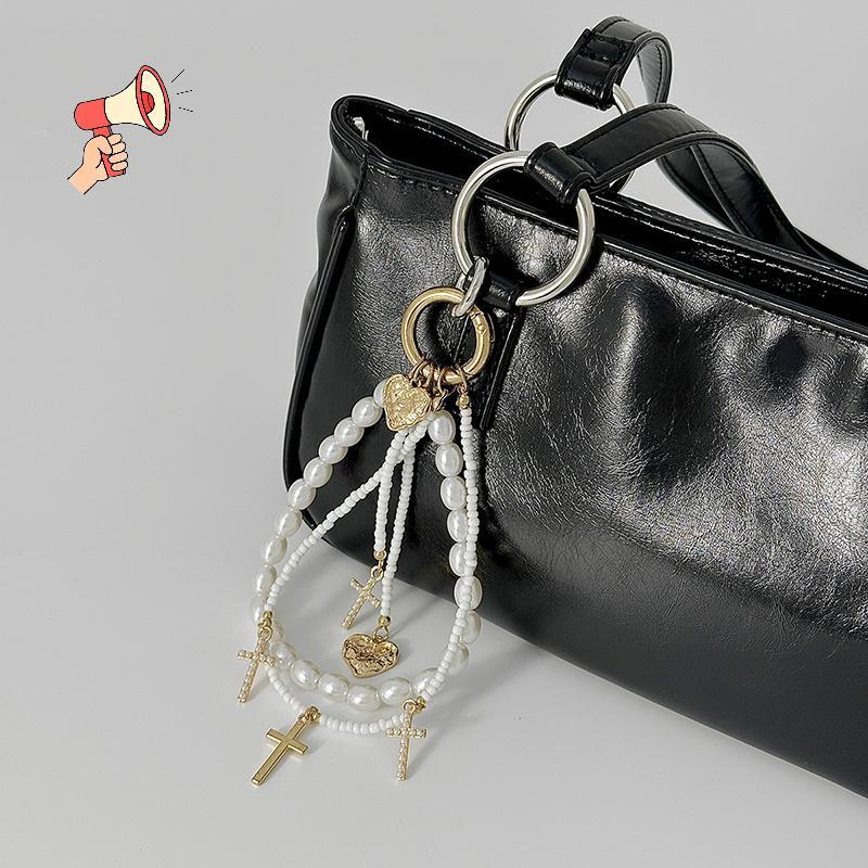 [MZ] พวงกุญแจดีไซน์โบว์และมุกเสือดาวสำหรับผู้หญิง สไตล์ Y2K