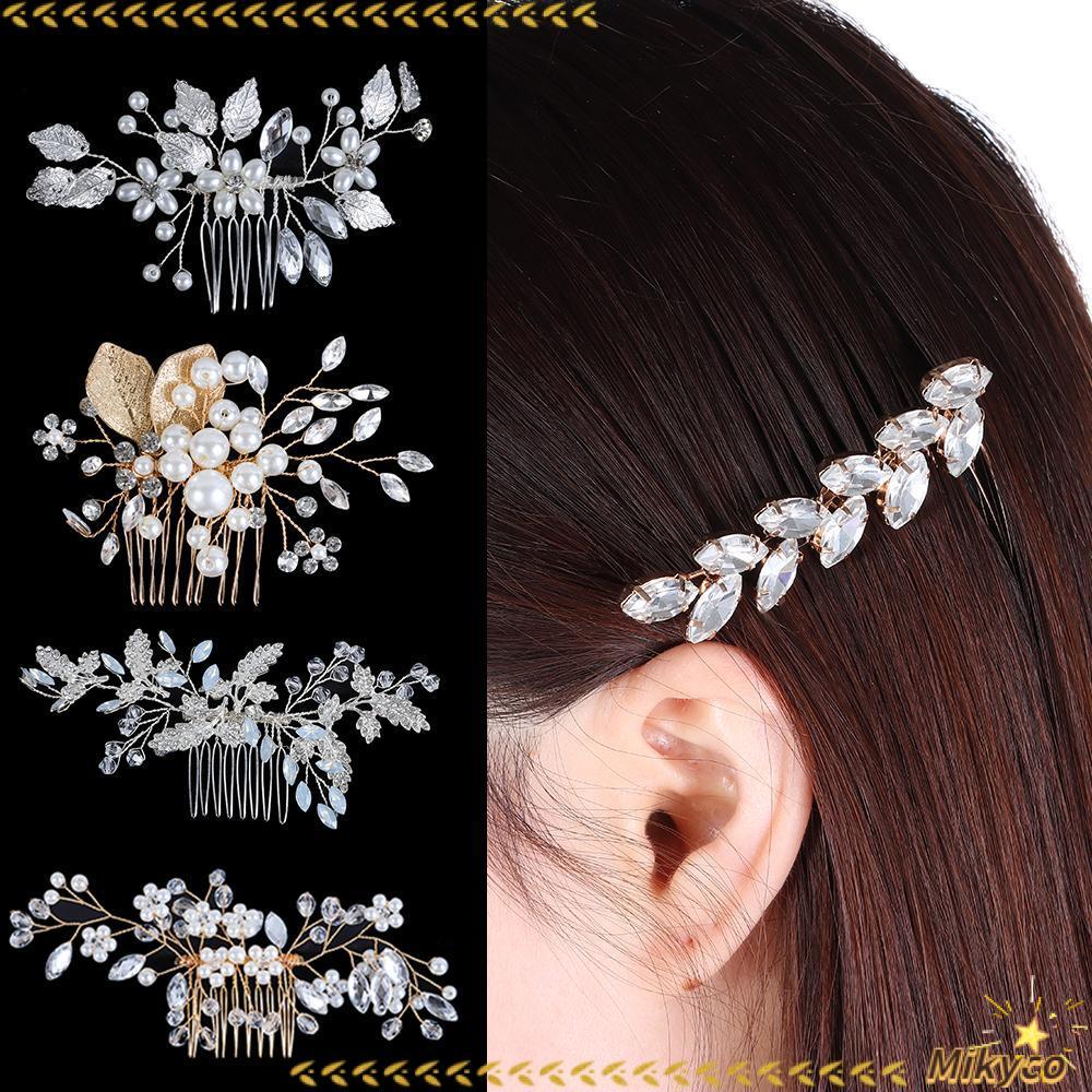 MIKYCO หวีผมแฟชั่นใบที่ละเอียดอ่อน Tiara คลิปเจ้าสาว