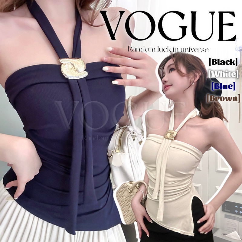 Vogue🌟พร้อมส่ง🌟 เสื้อเกาะอก เสริมฟองน้ำ ดีเทลเรียบๆ แถมเชือกคล้องคอและอะไหล่ (FY2921)