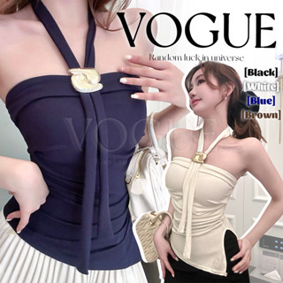 Vogue🌟พร้อมส่ง🌟 เสื้อเกาะอก เสริมฟองน้ำ ดีเทลเรียบๆ แถมเชือก…