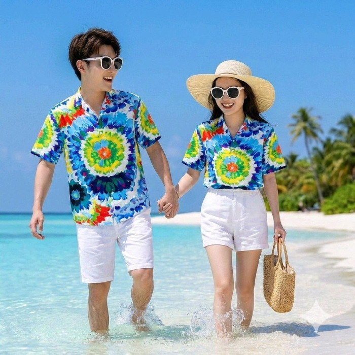 3135 เสื้อฮาวายลายมัดย้อม สีสันสดใส ไซส์S-8XL ผ้าโพลีพลีเมี่ยม ทรงวัยรุ่น หญิงชายใส่ได้ ลายคมชัด 1ตัว รูปที่ 4
