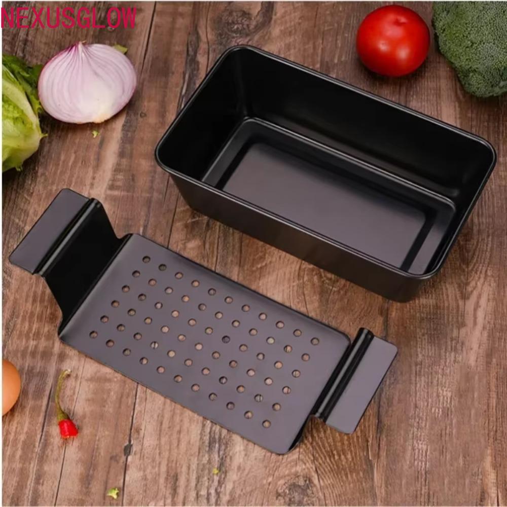 NEXUSGLOW Meatloaf Pan, เหล็กคาร์บอน Non Stick Toast Baking Pan, ทนความร้อนอเนกประสงค์พร้อมถาดท่อระบายน้ําที่ถอดออกได้แม่พิมพ์ขนมปังสี่เหลี่ยมอาหารเช้า