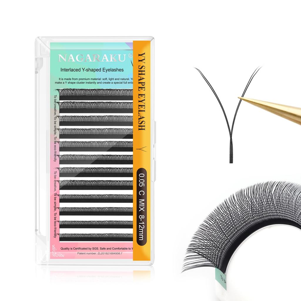 NAGARAKU 3-Piece Triple YYY Eyelash Extension Supplies Y Lash Fan 6D Russian Volume Y Shape Fake Bla