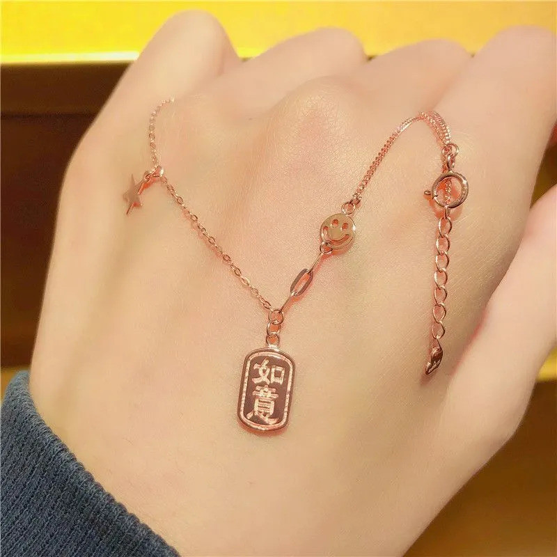 สร้อยคอสี สร้อยคอสีทอง [จัดส่งภายใน 48 ชั่วโมง] 18K สีสันทอง Ruyi สร้อยคอแบรนด์สี่เหลี่ยมผู้หญิง 585