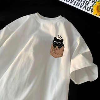 【จัดส่งภายใน 24 ชั่วโมง】 เสื้อยืดเด็ก / ลายแมว / ผ้าฝ้าย 100% / ขนาด 1-12 ปี