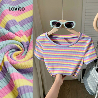 (New) Lovito เสื้อยืดแนวสบาย ซีรีส์สีโมรานดี้ เสื้อยืดฤดูใบไ…