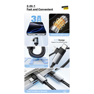 Essager 65W อลูมิเนียมอัลลอยด์ Type C ถึง L+ C สาย 2 in 1 อะแดปเตอร์สายไฟชาร์จเร็ว USB2.0 480Mbps สําหรับทั้งอุปกรณ์ Type-C และ iP