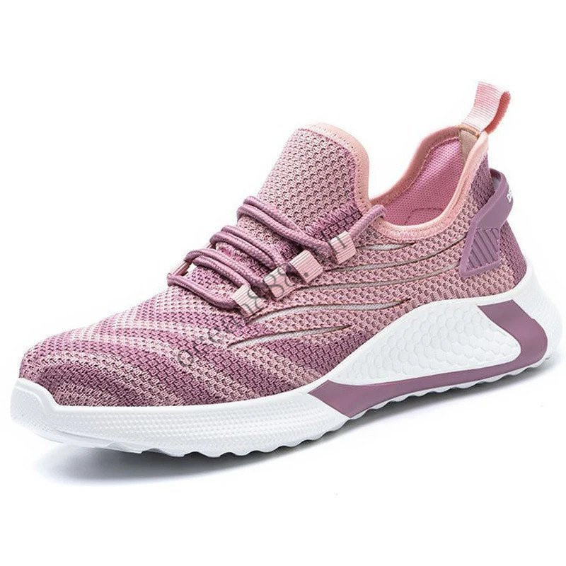 Rose Red Women Work Safety Shoes Anti-smash Anti puncture รองเท้าทําลายทํางานรองเท้าผ้าใบรองเท้า Ste