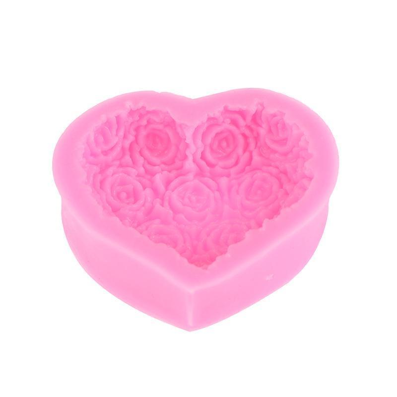 [Cloudy] 1 PC Heart Rose ดอกไม้รูปร่างซิลิโคน Mould DIY Fondant ช็อกโกแลตสบู่แม่พิมพ์เทียน Polymer C