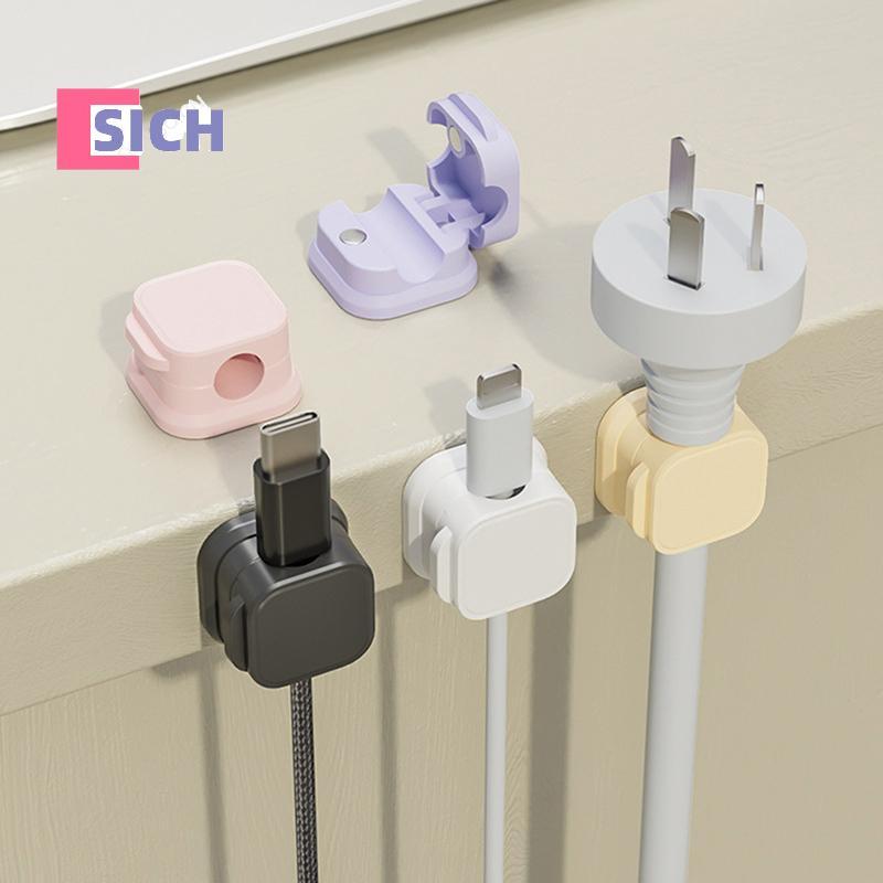 [Sich] 6 ชิ้นแม่เหล็กคลิปสายเคเบิลผู้ถือกาวลวด Keeper สายไฟ Organizer Winder ตารางการจัดการคลิปใหม่