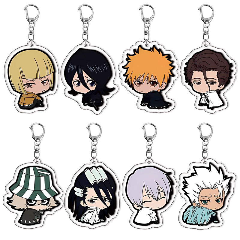 อะนิเมะ Bleach พวงกุญแจสําหรับผู้หญิงและผู้ชายน่ารัก Kurosaki Ichigo Kuchiki Rukia จี้อะคริลิคพวงกุญ
