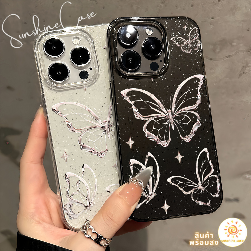 สต๊อกไทย เคสโทรศัพท์15 ผีเสื้อสวยงาม เคสใสนิ่มกลิตเตอร์แวววาว For IPhone16 15 13 14 11 12Pro Promax 6/7/8Plus X XR XSMAX