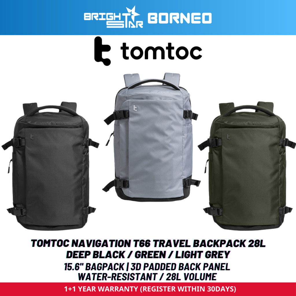 TOMTOC Navigation T66 Travel Backpack 28L - Deep Black / Green / Light Grey