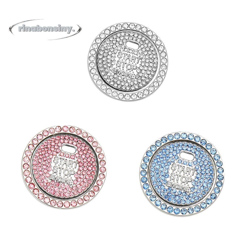 RINABONSINY Push to Start ฝาครอบปุ่ม Sparkly Rhinestone ที่ไม่ซ้ํากันของขวัญ Key จุดระเบิด Starter & Knob แหวนรถอุปกรณ์เสริมสําหรับผู้หญิง