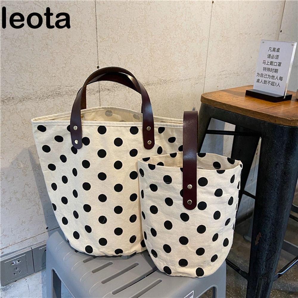 LEOTA กระเป๋าใบกลม.Canvas ลายจุด ขนาดใหญ่ พกพาสะดวก เหมาะสำหรับเป็นมินเนเจอร์แบ็กและลั๊นซ์บาก