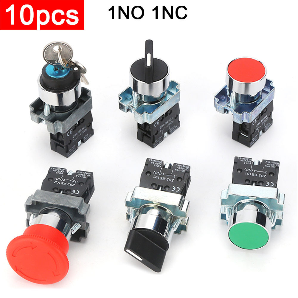 10pcs XB2-BA31 สวิทช์ปุ่มโลหะกด XB2-BA42 หัวเห็ด Self-Locking XB2-BD23 XB2-BD25 ฉุกเฉินเริ่มหยุดลูกบ