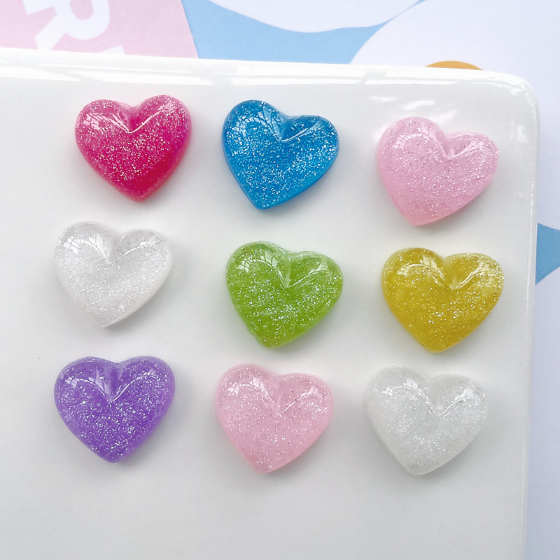 10 ชิ้นใส 18X16 มิลลิเมตร Glitter หัวใจเรซิ่น Flatback Cabochons สําหรับ Hairpin Scrapbooking DIY ตกแต่งบ้านหัตถกรรมอุปกรณ์เสริม