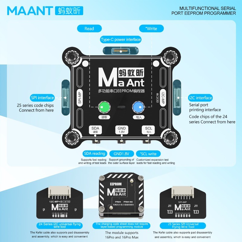 MAANT E1 Multi-functional Serial Port EEPROM Programmer ใช้งานร่วมกับ 24 Series I2C/25 Series SP1 สํ