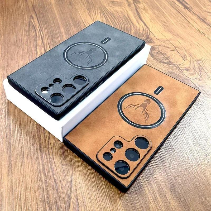 Retro หนังเคสโทรศัพท์ชาร์จไร้สายเหมาะสําหรับ Samsung Galaxy S26 S25 S24 S23 S22 S21 Ultra Plus FE หม