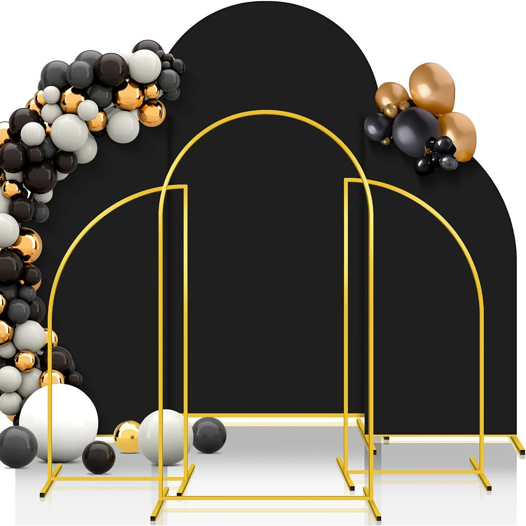 3 ชิ้นชุด Golden Iron Wedding Arch พื้นหลังโค้ง Prop Arch Stand สําหรับงานเลี้ยงวันเกิด