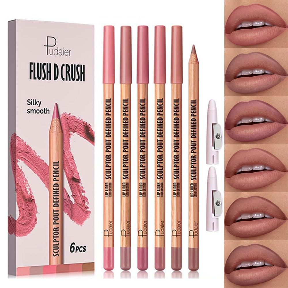 BestLand 6 ชิ้น Rosy Nude Harmony Lip Liner Set, Long-Lasting y Lip Combo Set for Soft Pink, Rose & 