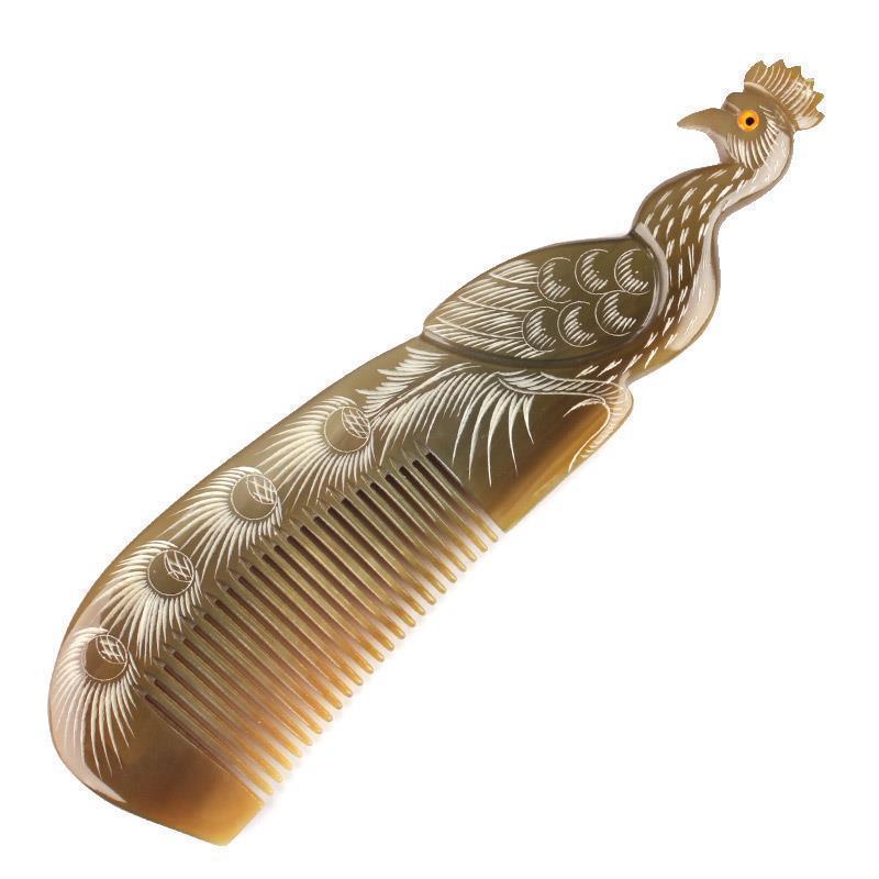 然牛角梳防脱发手工雕刻礼物女防静电牛角按摩刻字梳子4-3Natural Horn Comb for Hair Loss Prevention, Hand-carved Gift for Women, 