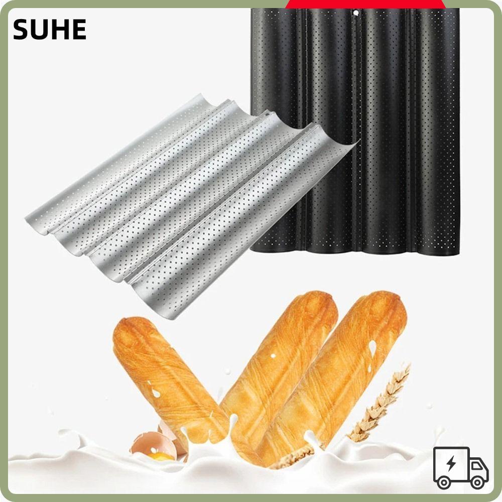 แม่พิมพ์ Baguette SUHE, ถาดอบ Baguette Bakeware Nonstick, 2/4 Grooves เครื่องมืออบ French Bread Baki