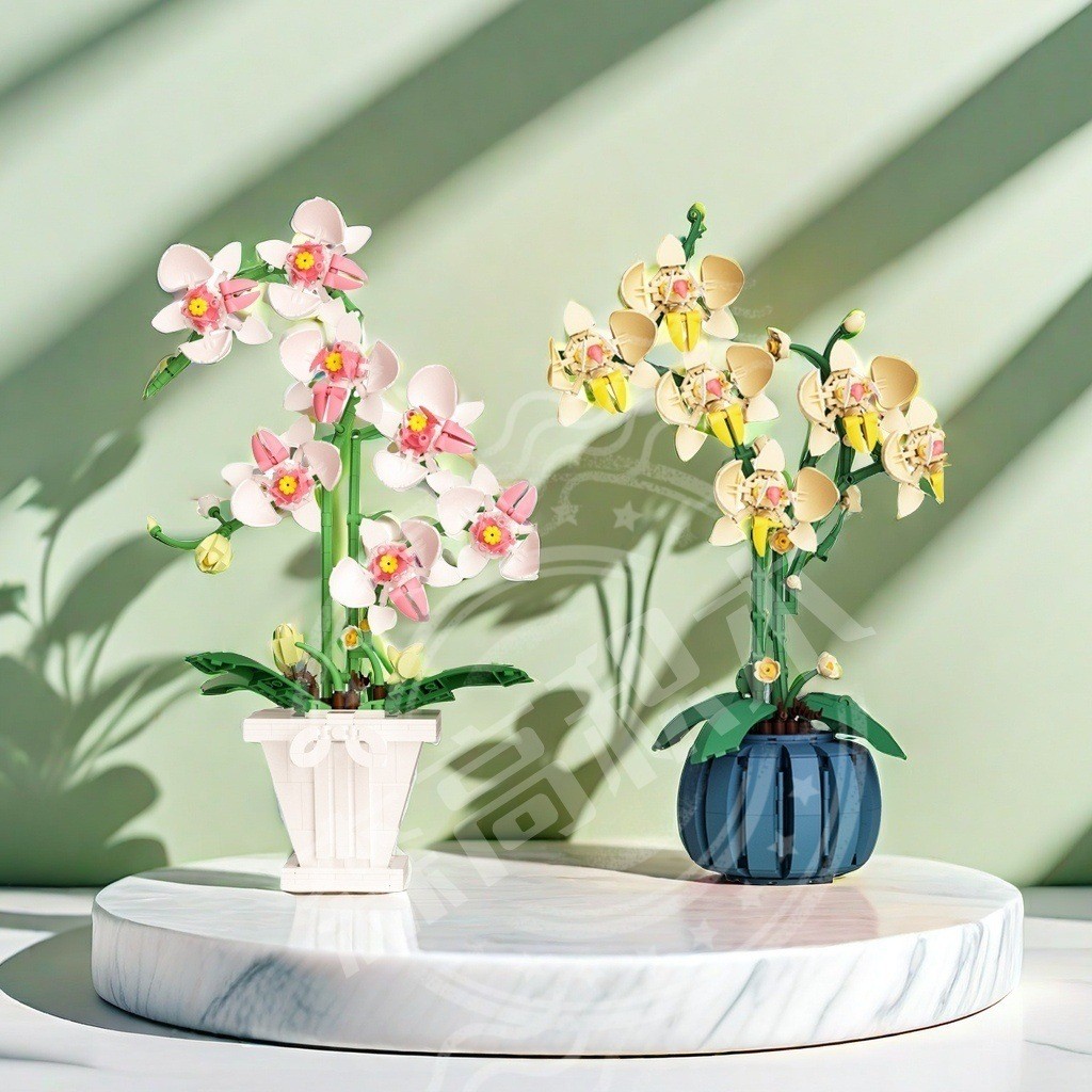 กระถางต้นไม้แจกัน Phalaenopsis ดอกไม้จําลองประกอบบล็อกตัวต่อ Lego Orna