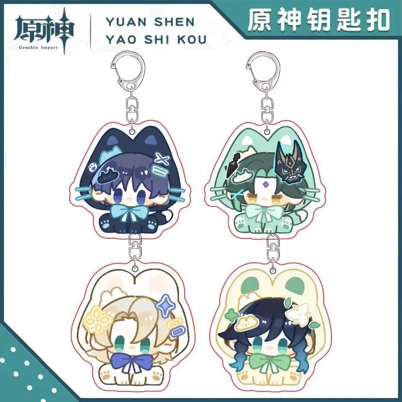 Genshin Impact พวงกุญแจอะนิเมะรุ่นอะคริลิค Mica พิมพ์ 2 ด้านตัวอักษร Xiao Venti Scaramouche Albedo ต