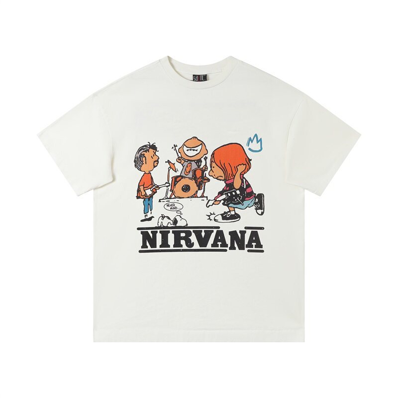 ฤดูร้อนรอบคอ All-Match Nirvana Nirvana Band การ์ตูนตัวอักษรพิมพ์เสื้อยืดแขนสั้นผู้ชายผู้หญิงสไตล์เดี