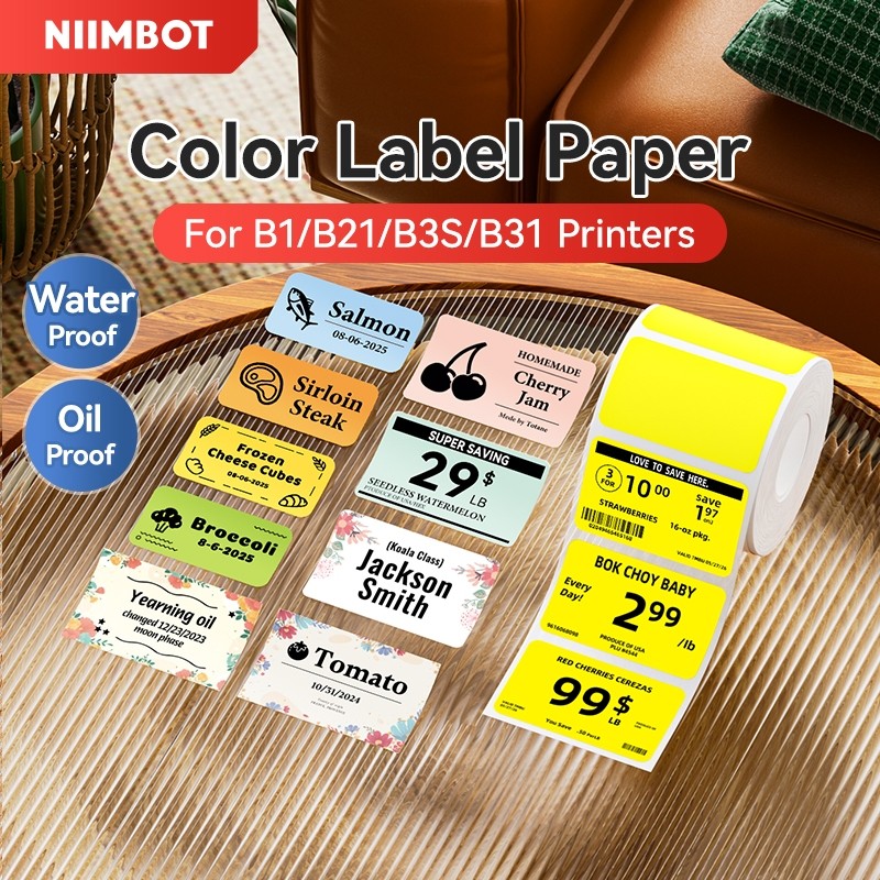 Niimbot B1/B21/B21Pro/B31/B3S การ์ตูนสติกเกอร์สีทึบ Oilproof กันน้ํากระดาษความร้อนชื่อสติกเกอร์