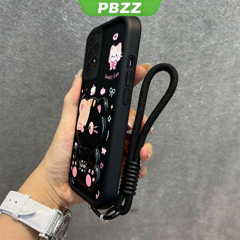 PBZZ 3 in 1 สําหรับ SAMSUNG a13 A52 A52S A72 A53 A73 A33 a32 a23 5g A13 A32 4G โทรศัพท์กรณี Softcase Cover ออกแบบใหม่น่ารักแมวแต่งหน้ากระจกผู้ถือ & lanyard สําหรับหญิง JTZJ01DTM