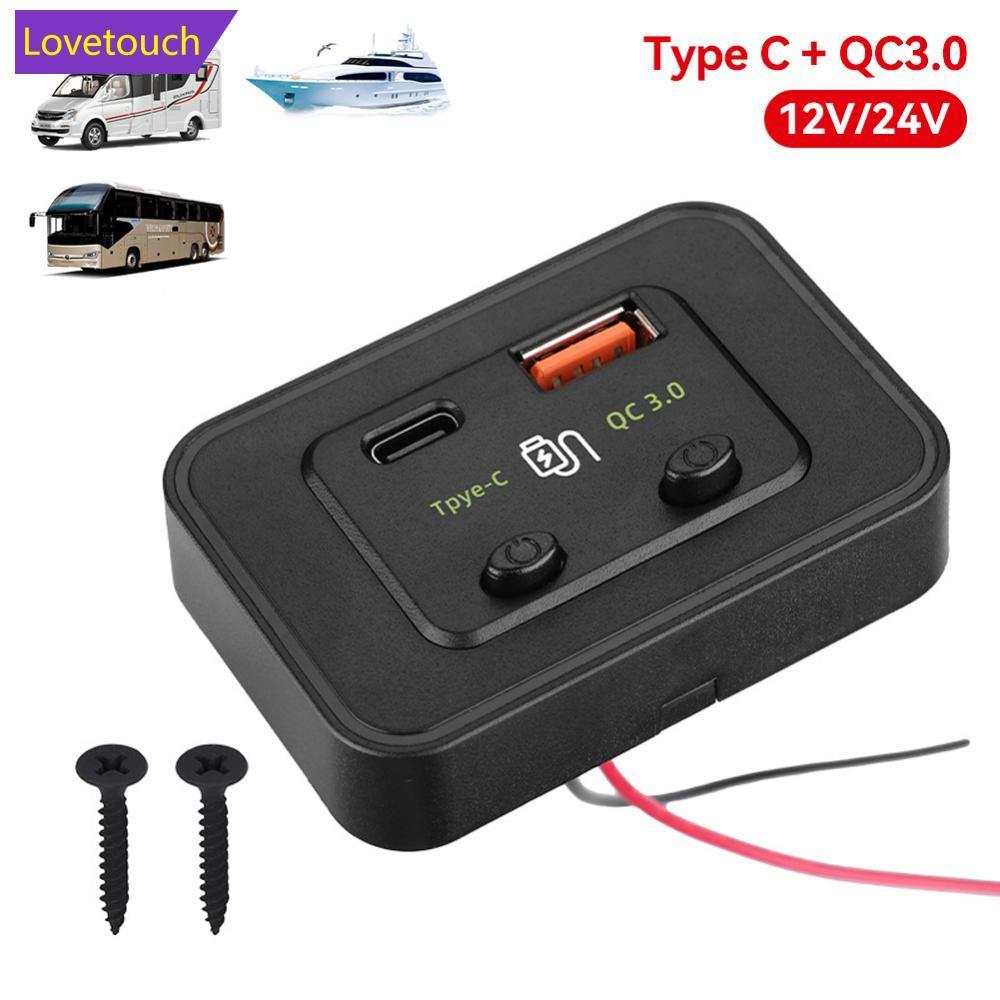 LOVETOUCH 12 V/24 V Car Fast Charger ประเภท C + QC3.0 USB A PortLED Light ที่ชาร์จโทรศัพท์อะแดปเตอร์