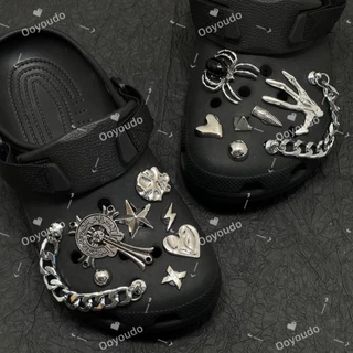 Punk Gothic รองเท้าโลหะ Charms - 3D Punk Minimalist Clog รองเท้าแตะอุปกรณ์เสริม INS