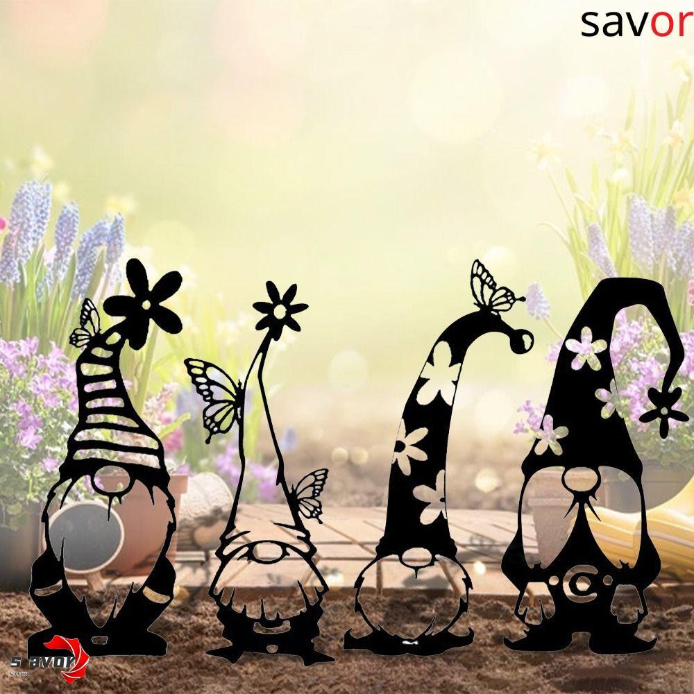 ป้าย CHROM Gnome, สวนอะคริลิค 2D Gnomes Stake, ตกแต่งสวน Hollow Out Black Branch Gnome Ground Sign อ
