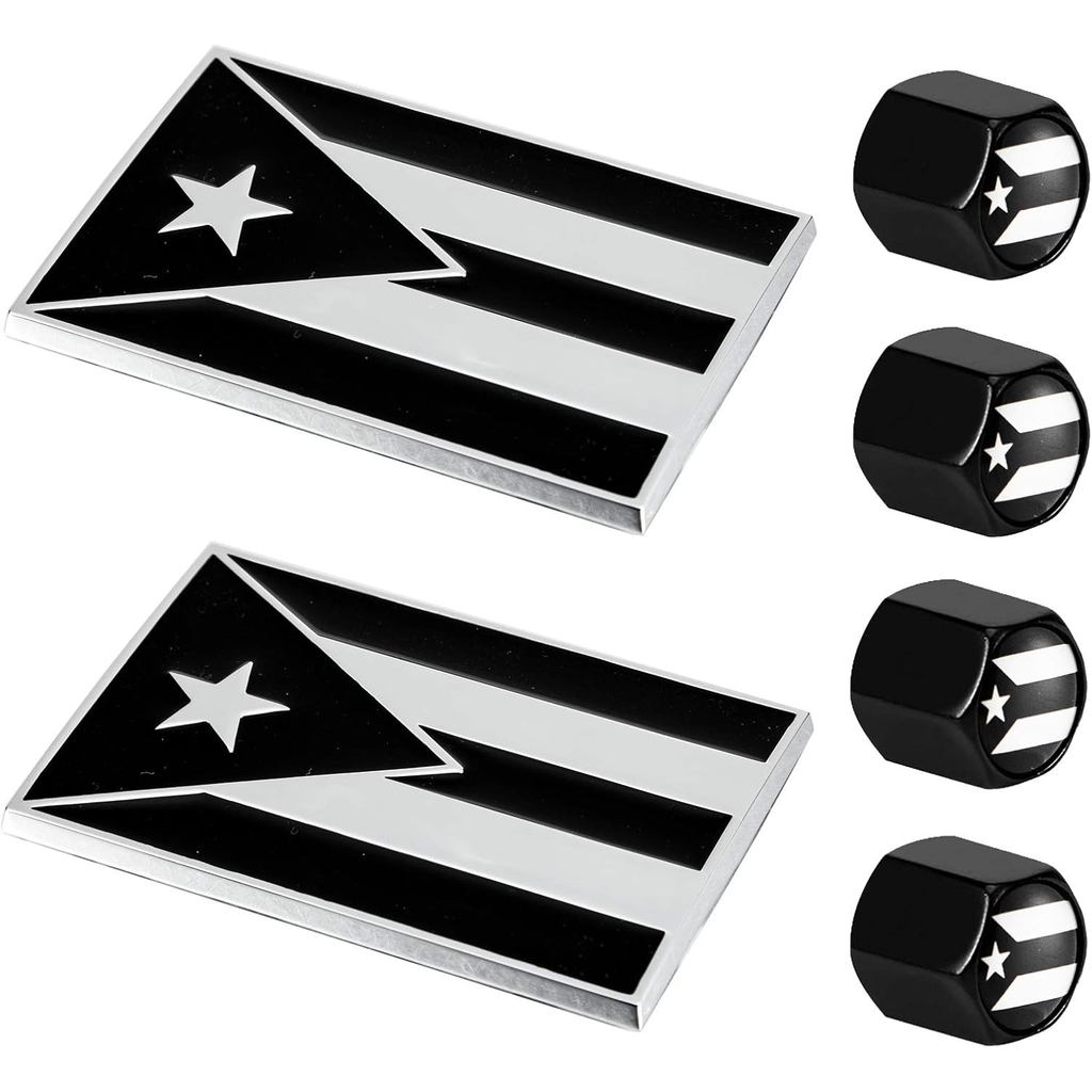 Dsycar 2 Pack Puerto Rico ธงสีดําและสีขาวโลหะ Decal Auto Emblem - ของขวัญ 4 ฟรี Puerto Rico Flag Val